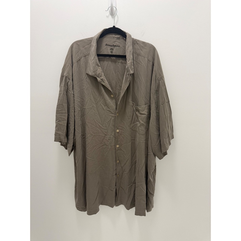 Tommy Bahama Mens 5XB Silk Blend Short Sleeve Button Down Shirt Taupe Brown